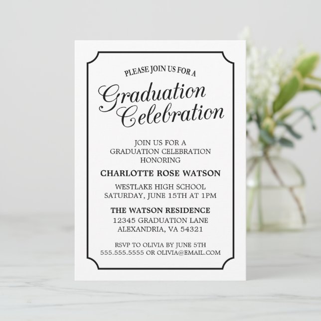 CLASSY CHIC ELEGANT GRADUATION PARTY INVITATION (Standing Front)