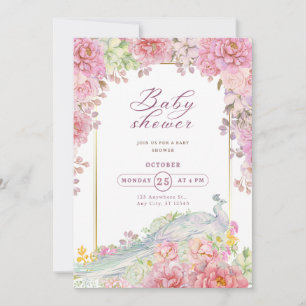 Classy Chic Floral Golden Frame Baby Shower Invitation