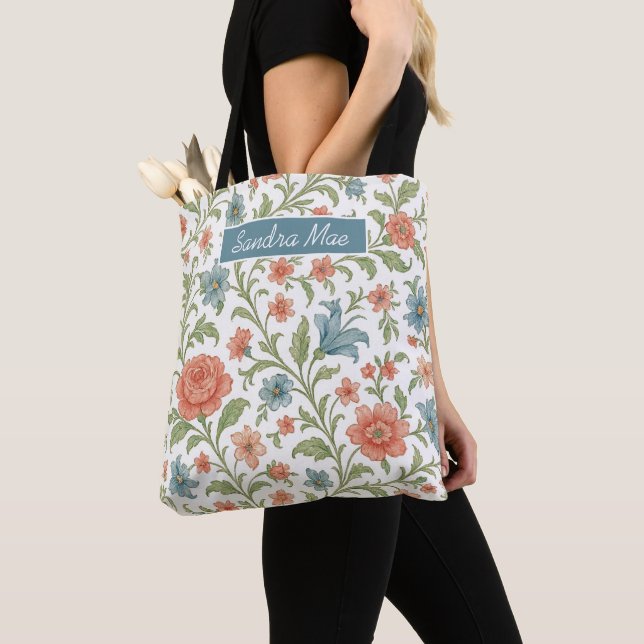 Classy Chic Floral Pattern Personalised Shopping Tote Bag (Close Up)