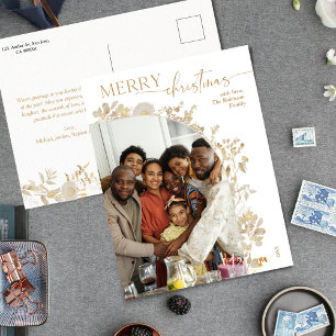 Classy Chic Gold Typography Merry Christmas Photo  Holiday Postcard