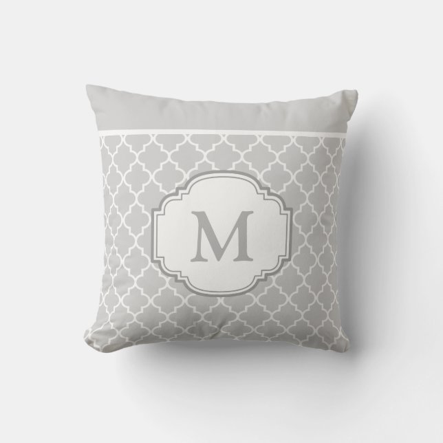 Classy Chic Grey White Moroccan Pattern Monogram Cushion (Front)