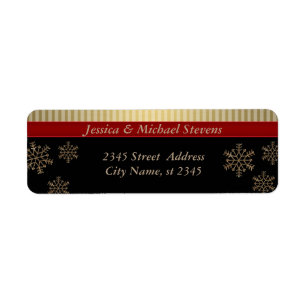 Classy chic holiday Christmas snowflake gold/black Return Address Label