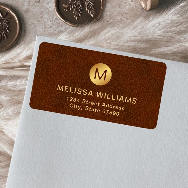 Classy Chic Initial Brown Texture & Gold Address Label (Creator Uploaded)