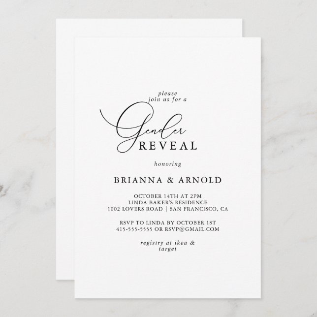 Classy Chic Minimalist Gender Reveal Party  Invitation (Front/Back)