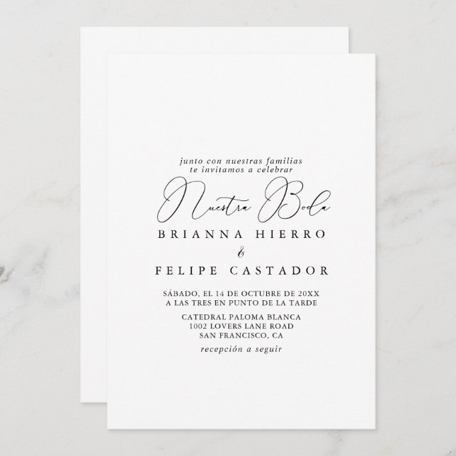Classy Chic Minimalist Nuestra Boda Wedding  Invitation (Front/Back)