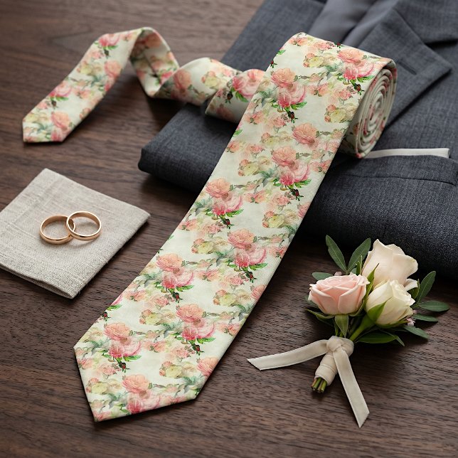 Classy Chic Neck Tie With Antique Roses Pattern (Creator Uploaded)