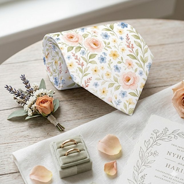 Classy Chic Neck Tie With Pastel Floral Art (Creator Uploaded)