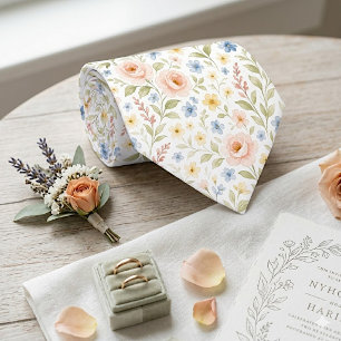 Classy Chic Necktie With Pastel Floral Roses Art