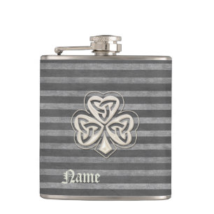 Classy chic pearl lucky shamrock personalised hip flask