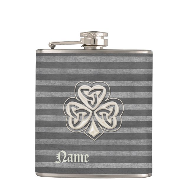 Classy chic pearl lucky shamrock personalised hip flask (Front)
