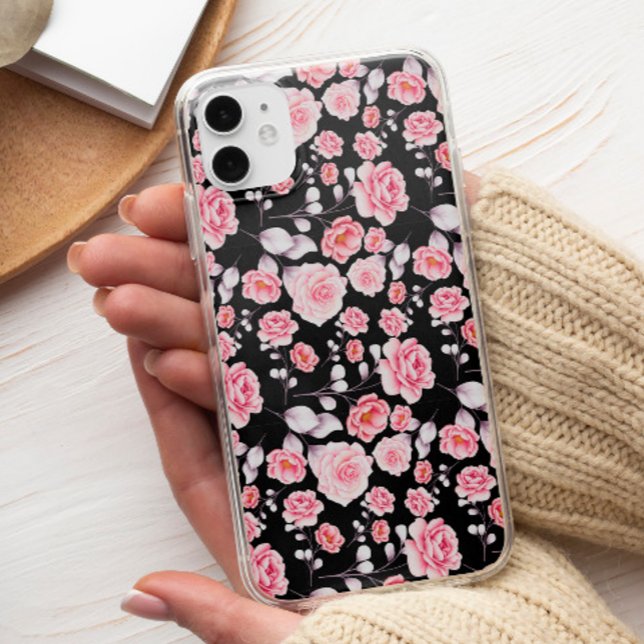 Classy Chic Pink Floral Pattern on Black Case-Mate iPhone Case (Creator Uploaded)