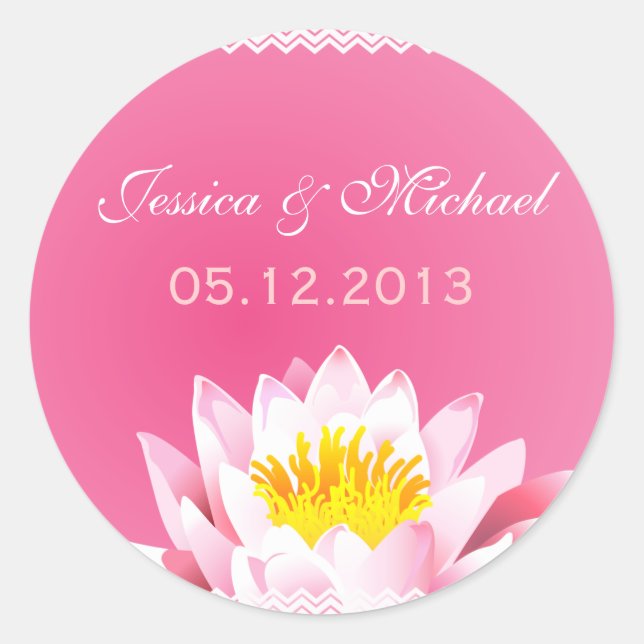 Classy Chic Pink Lotus Flower Wedding Sticker (Front)
