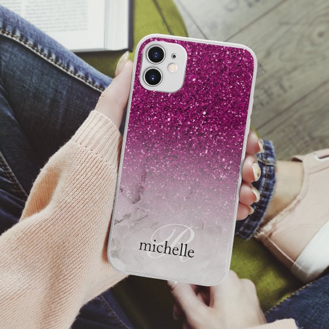 Classy Chic Purple Glitter Ombre Marble Monogram Case-Mate iPhone Case (Creator Uploaded)
