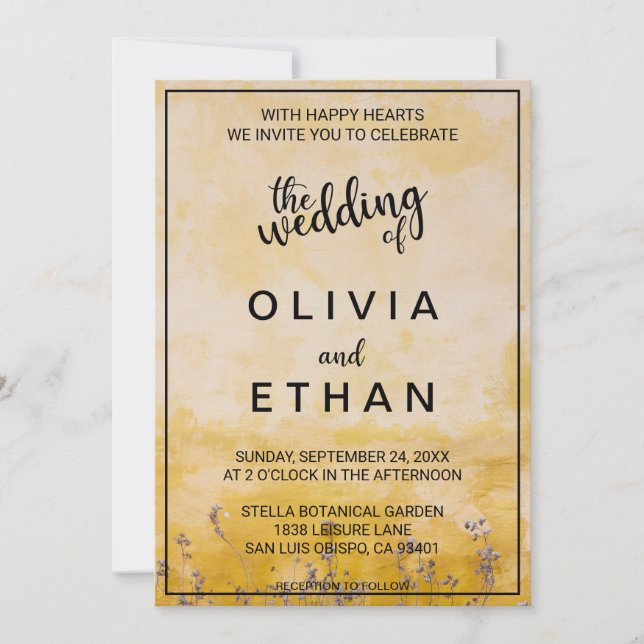 Classy chic rustic yellow dusty floral Wedding Inv Invitation (Front)
