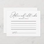 Classy Chic Wedding Advice Card<br><div class="desc">This classy chic wedding advice card is perfect for a rustic wedding. The simple and elegant design features classic and fancy script typography in black and white. These cards are perfect for a wedding, bridal shower, baby shower, graduation party & more. Personalise the cards with the names of the bride...</div>