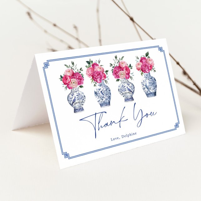 Classy Chinoiserie Porcelain Bridal Shower Thank You Card (Creator Uploaded)