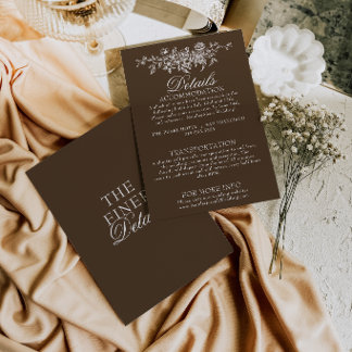 Classy Chocolate Brown Floral Boho Wedding Details Enclosure Card