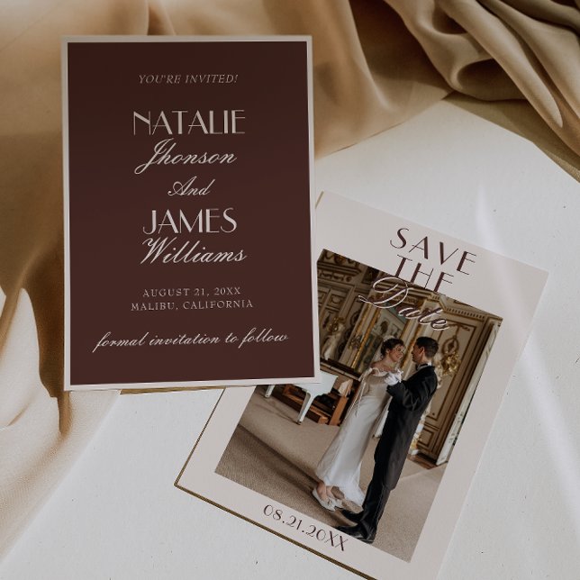 Classy Chocolate Brown Old Money Photo Wedding Save The Date (Creator Uploaded)