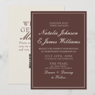 Classy Chocolate Brown Old Money QR Code Wedding Invitation