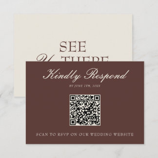 Classy Chocolate Brown Old Money QR Code Wedding  RSVP Card