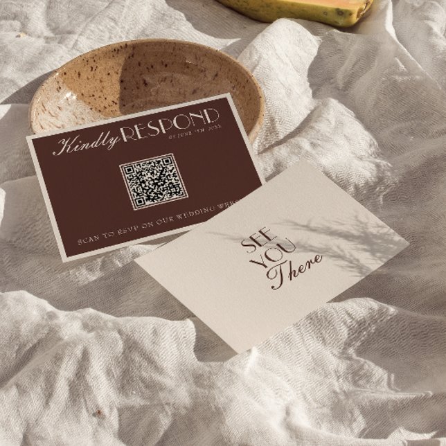 Classy Chocolate Brown Old Money QR Code Wedding RSVP Card (Creator Uploaded)