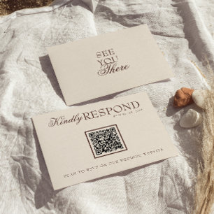 Classy Chocolate Brown Old Money QR Code Wedding RSVP Card