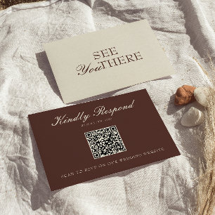 Classy Chocolate Brown Old Money QR Code Wedding  RSVP Card