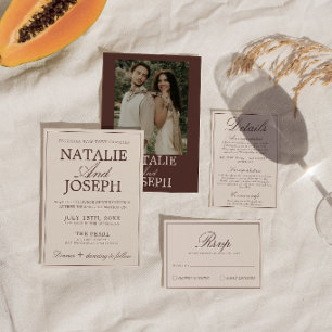 Classy Chocolate Brown Old Money Retro Wedding Invitation