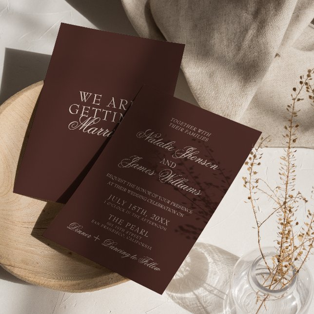 Classy Chocolate Brown Old Money Retro Wedding Invitation (Creator Uploaded)