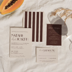 Classy Chocolate Brown Old Money Stripes Wedding  Invitation