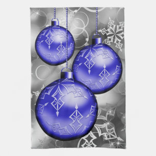 Classy Christmas Blue Silver Grey Hand Towel