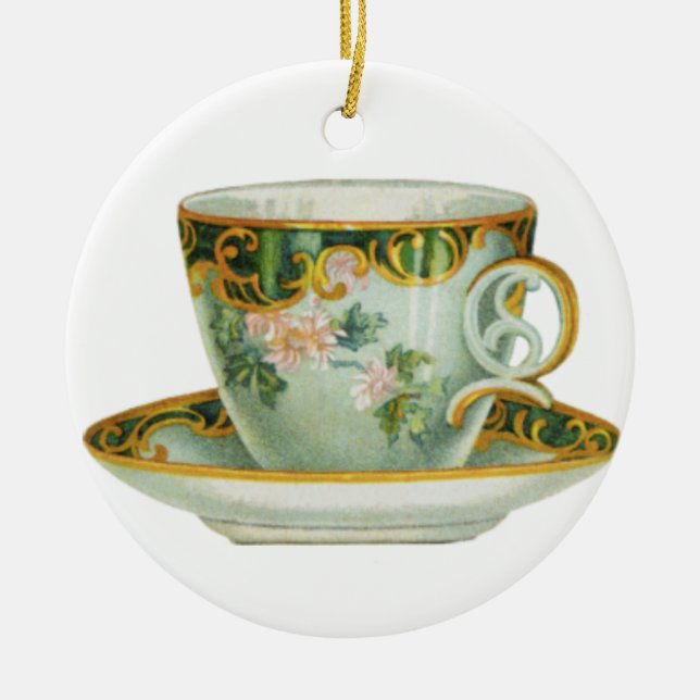 Classy Christmas Ornament Ceramic Round Teacup (Front)