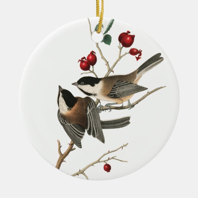 Classy Christmas Ornament White Ceramic Chickadee (Front)