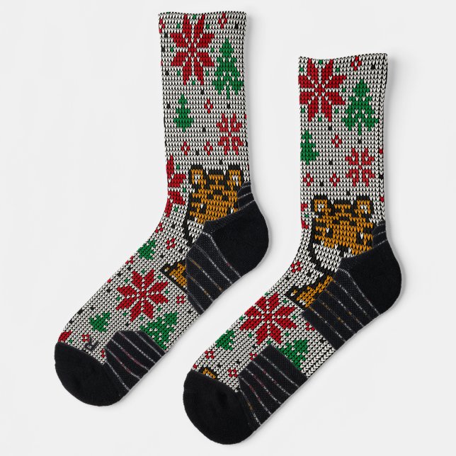 Classy Christmas pattern with ornament in grey men Socks (Left)