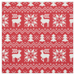 Classy Christmas Sweater Inspired Red Pattern Fabric