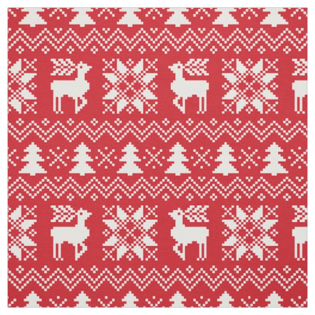 Classy Christmas Sweater Inspired Red Pattern Fabric (Swatch)