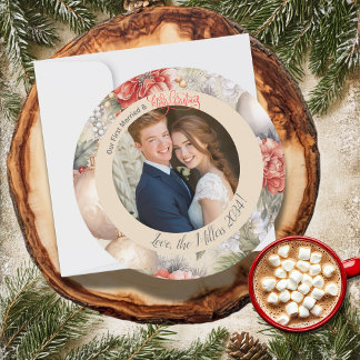 Classy Circle Our First Married Christmas Photo Holiday Card