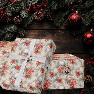 Classy Circle Our First Married Christmas Photo Wrapping Paper
