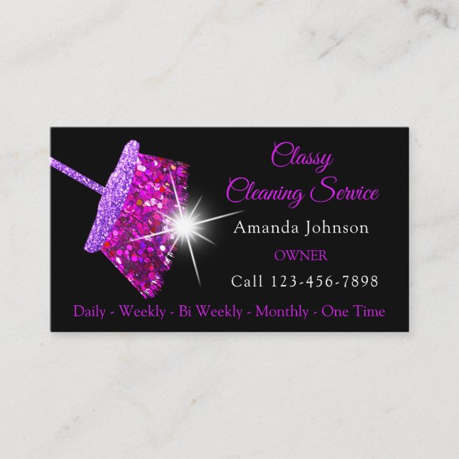 Classy Cleaning Residence Service Pink Purple Maid Business Card (Front)