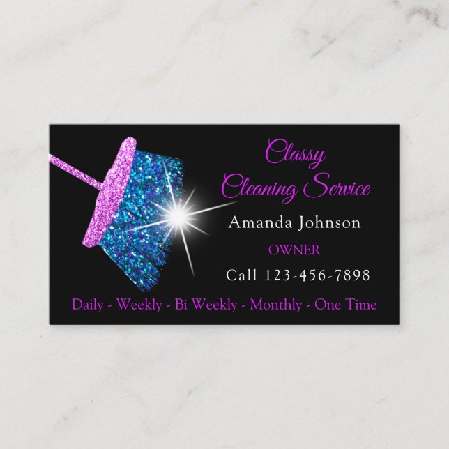 Classy Cleaning Residence Services Pink Blue Spark Business Card (Front)