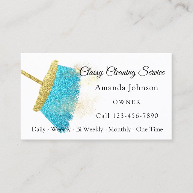 Classy Cleaning Service Elegant Sparkly White Business Card (Front)