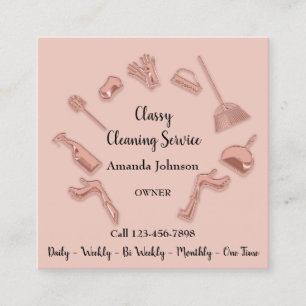 Classy Cleaning Service Gold Logo Maid House Blush Square Business Card