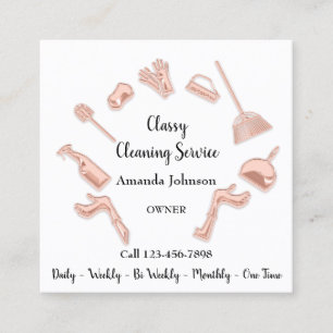 Classy Cleaning Service House Logo Maid Glam Rose Square Business Card