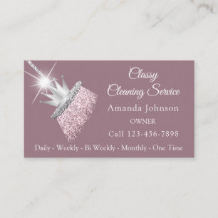 Classy Cleaning Service Maid Broom Crown Rose  Business Card