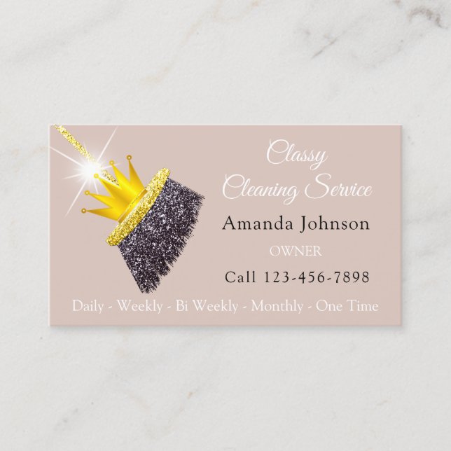 Classy Cleaning Service Maid Glitter Gold Crown   Business Card (Front)