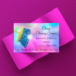 Classy Cleaning Service Maid Gold Blue Ocean Pink Business Card