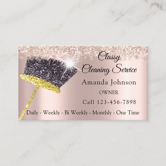 Classy Cleaning Service Maid Gold Residence Rose Business Card (Front)