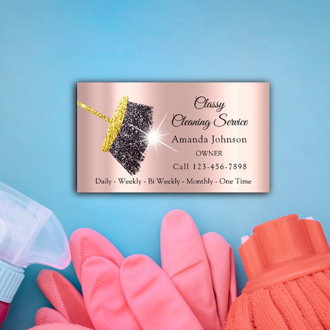 Classy Cleaning Service Maid Gold Silver Rose Business Card (Classy Cleaning Service Maid Gold Silver Rose Business Card)