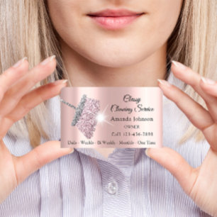 Classy Cleaning Service Maid Gold Silver Rose Business Card