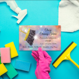 Classy Cleaning Service Maid Gold Silver Rose Business Card